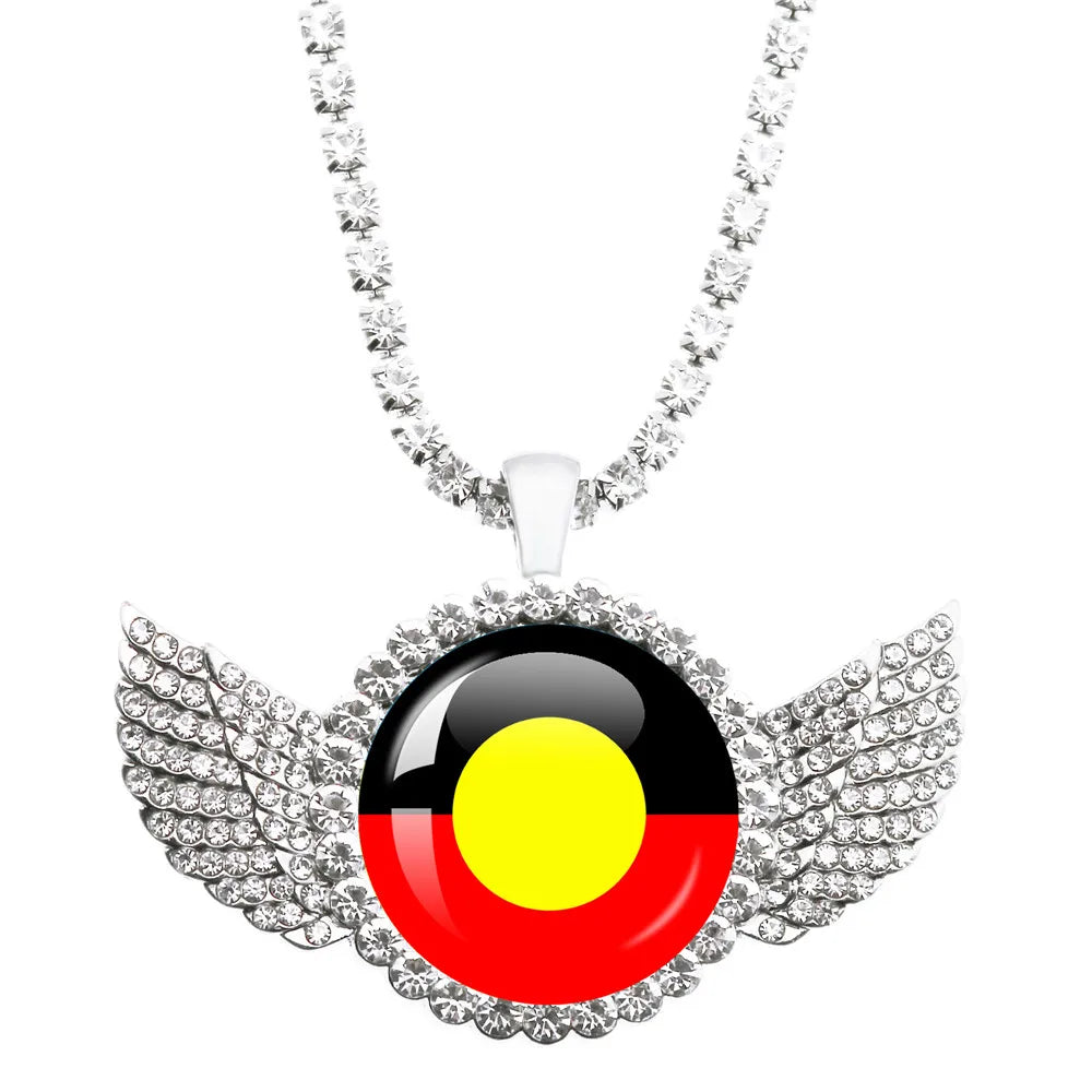 Australian Aboriginal Flag National Emblem Dangle Glass 25mm Key Chain Fashion  Key Chains Glass Cabochon Lady  Key Chains Jewel