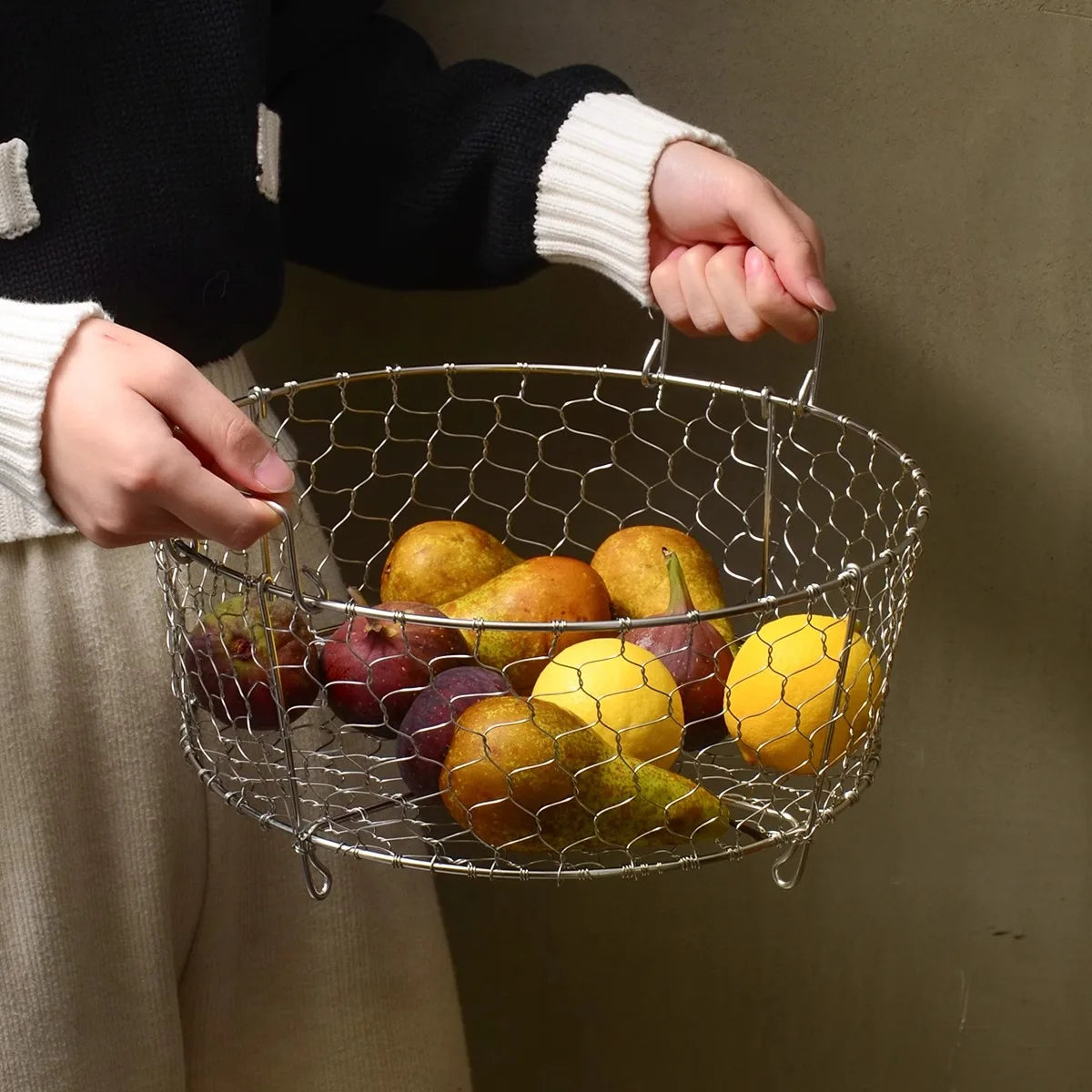 304 Stainl Steel Kitchen Drain Basket Woven Storage Basket for Plates Fruits Utensils Di Drainer Utili Basket