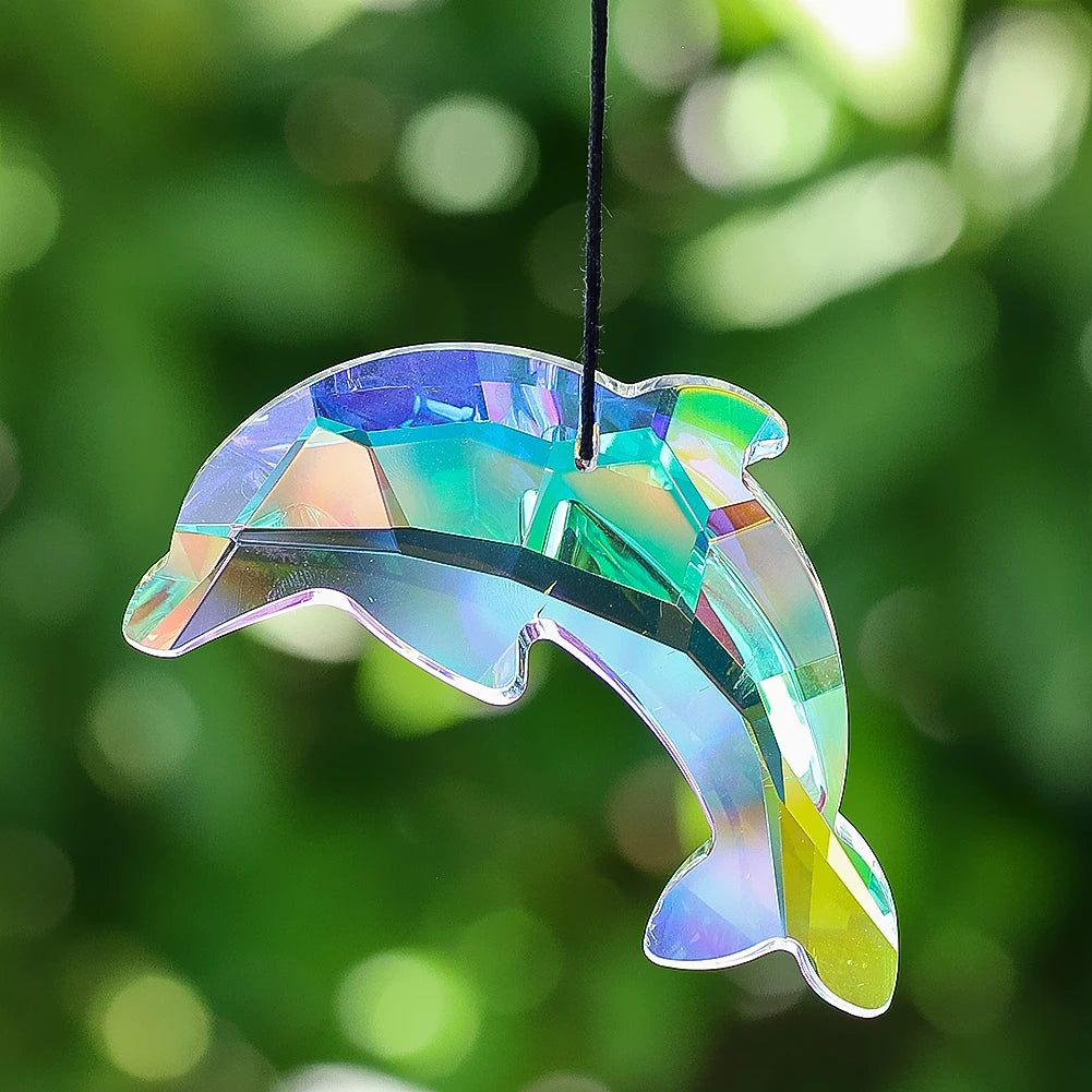 87mm AB Dolphin Shape Crystal Ocean Breeze Suncatcher Glass Prism Hanging Wind Chime Pendant Home Wedding Decoration Accessories