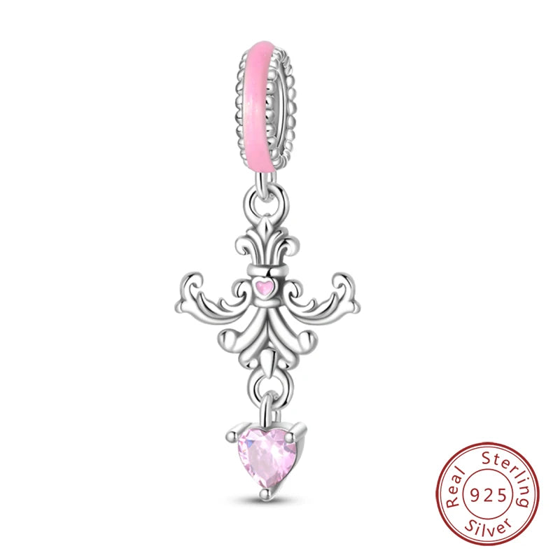 Real 925 Sterling Silver Pink Series Heart Charms Beads Fit Qikaola 925 Original Bracelets DIY Mother's Day Jewelry Gift For Mom