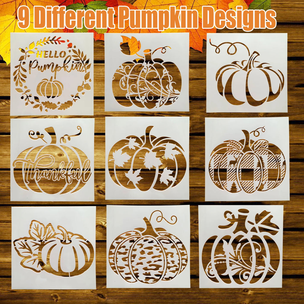 9pcs Pumpkin Painting Templates, Reusable Thanksgiving Halloween DIY Crafts, Suitable for Wall, Metal, Wood, Fabric Decoration