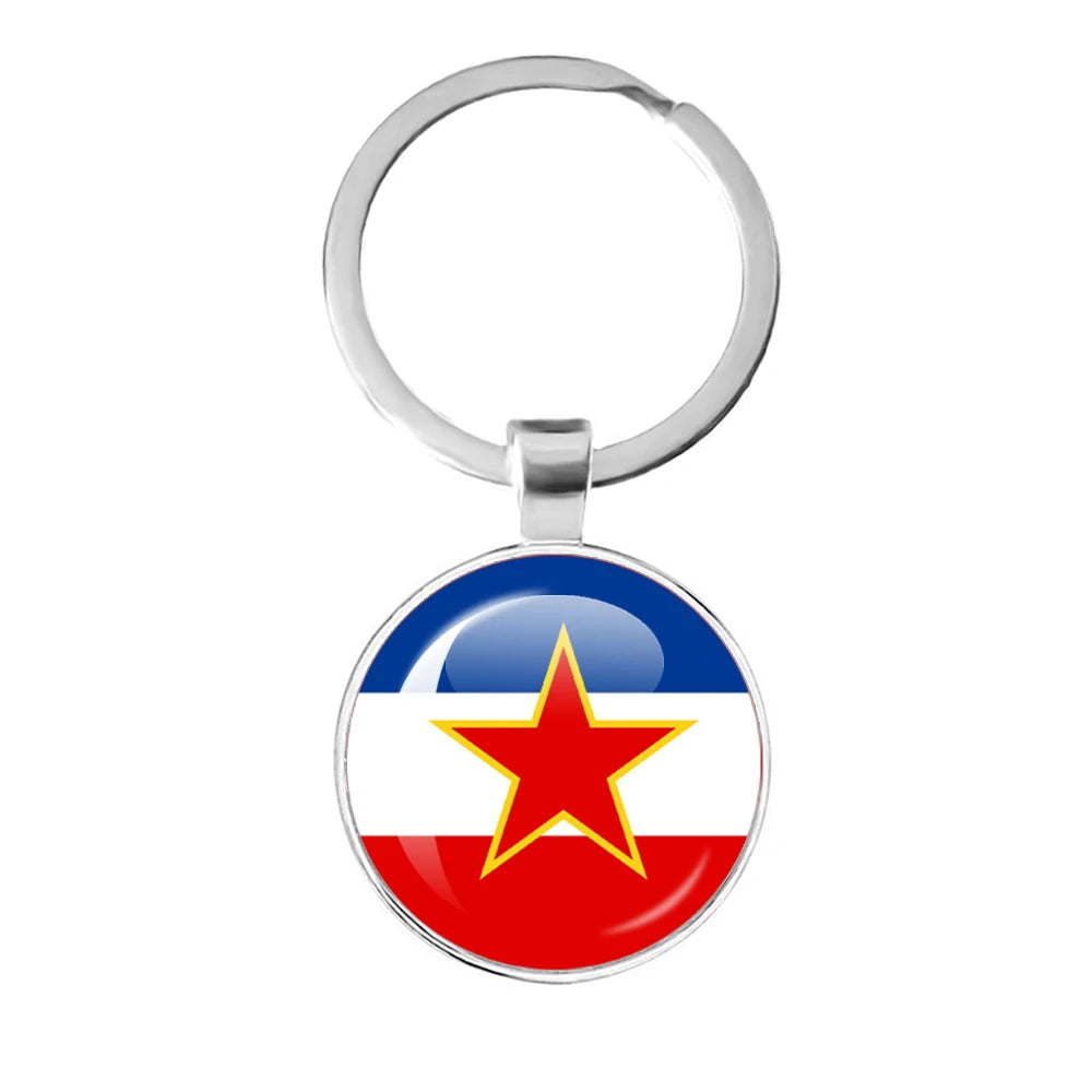 France,Poland,PuertoRico,Montenegro,Yugoslavia,Angola,Philippines,Japan,Senegal Glass Cabochon National Flag Keychain Keyholder