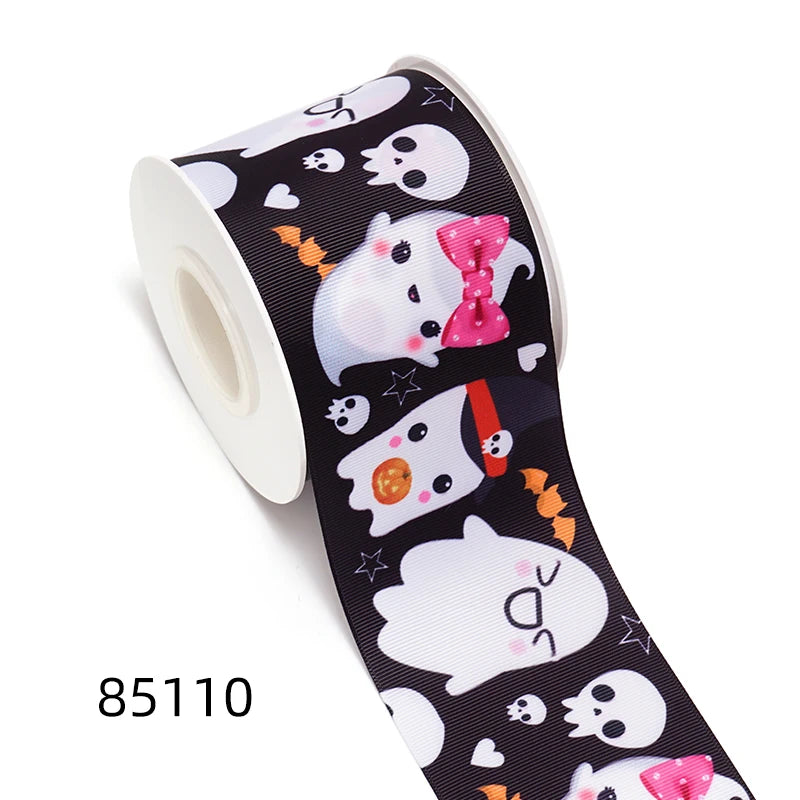 5 Yards Bat Spider Halloween Printed Grosgrain Satin Ribbons For Bows DIY Craft Decoration Packaging Supplies. 85110