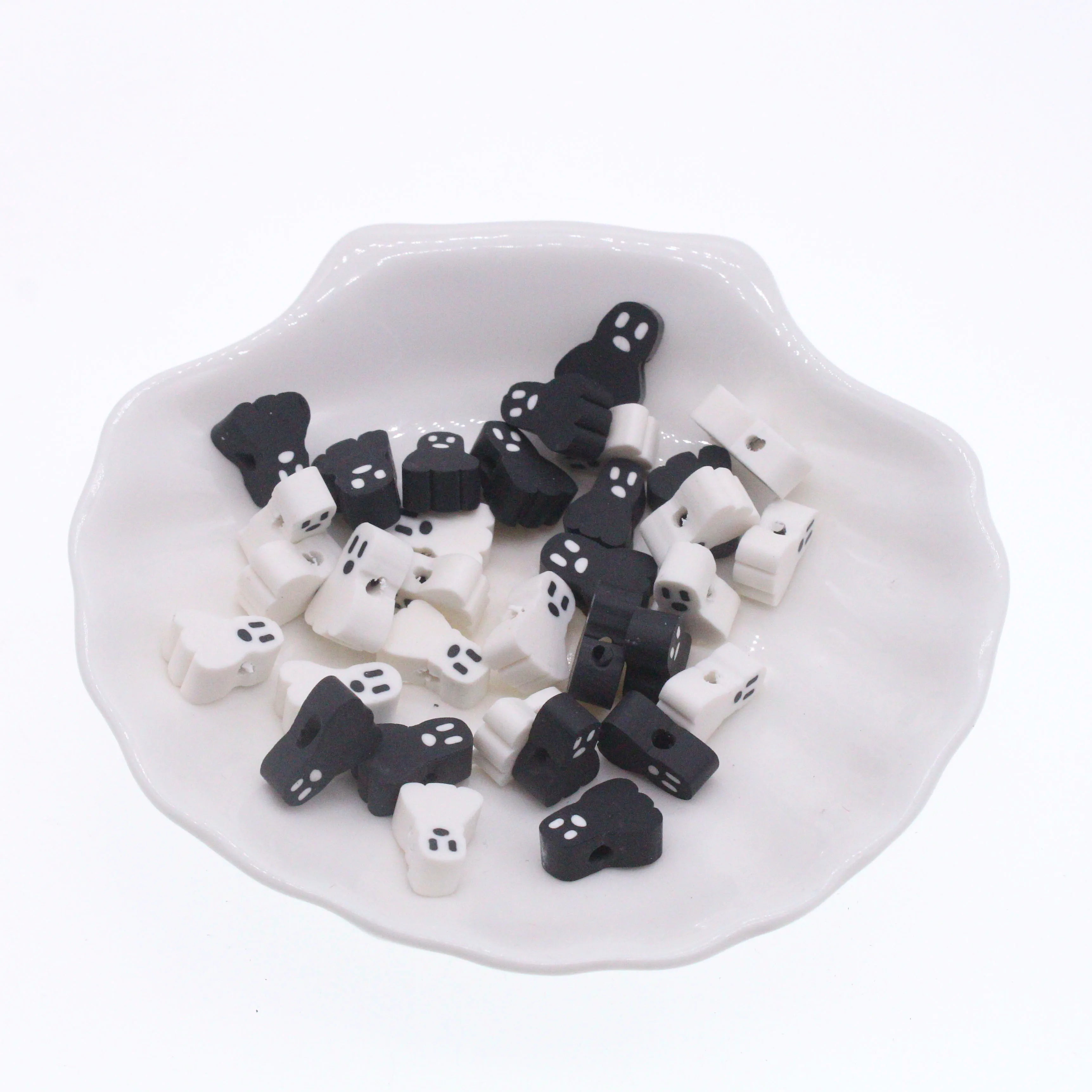 50Pcs Halloween Series Clay Beads Ghost Clay Polymer Spacer Beads For Handmade DIY Jewelry Making Bracelet Necklace Accessories