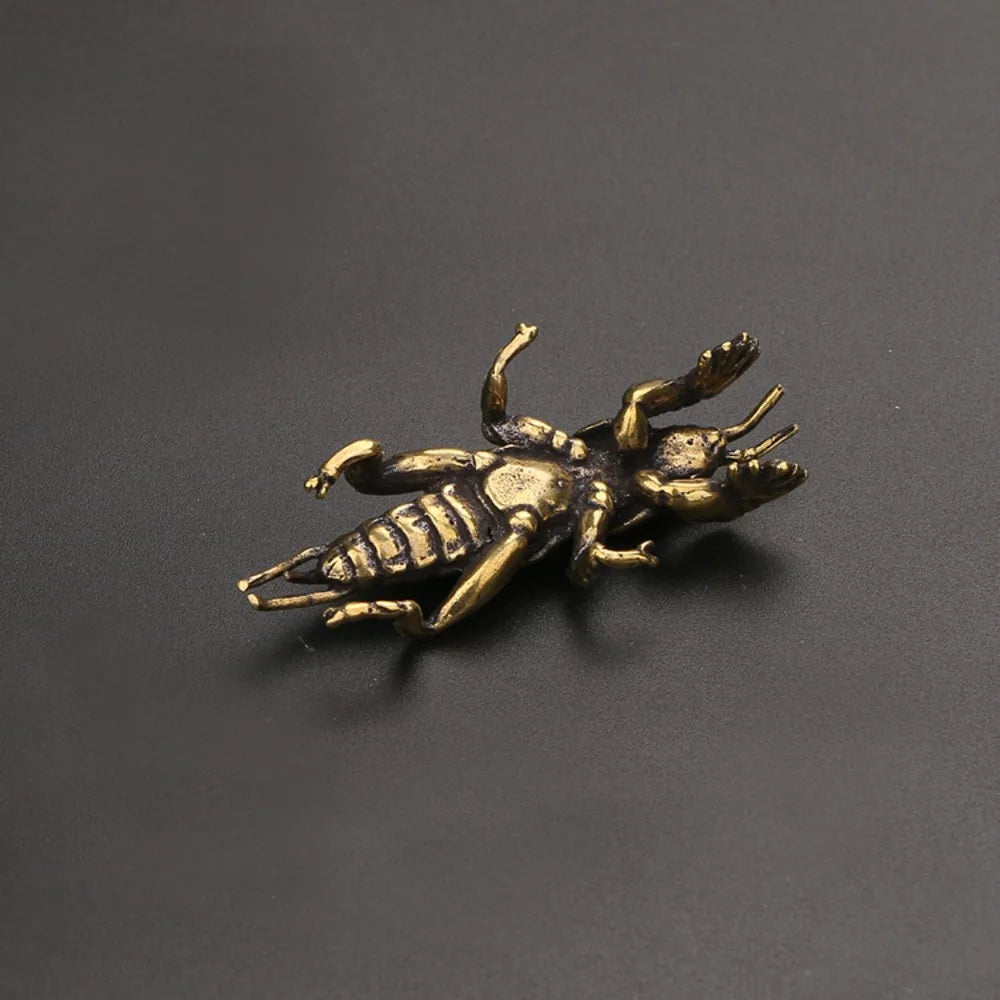 Brass Insect Figurines Miniatures Tea Pet Ornament Pure Copper Field Cricket Statue Desktop Decoration Collection Crafts Decor
