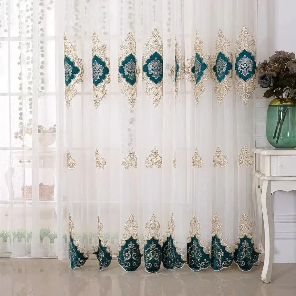 European Luxury Classic Style Transparent Tulle Curtains 1PC Living Room and Bedroom Exquisite Embroidered Gauze Curtains