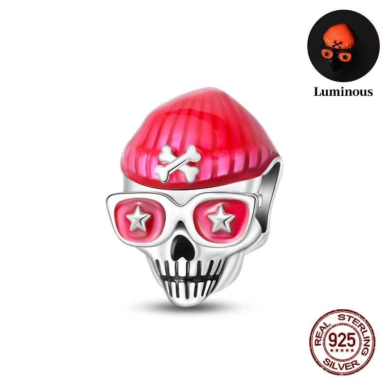 2025 Hot Sale Halloween Charms Bead 925 Sterling Silver Luminous Pumpkin Ghost Dangle Fit Bangle Bracelet Necklace DIY Jewelry