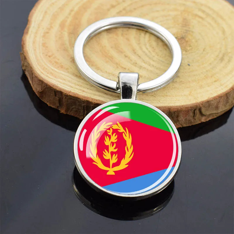 Africa Countries Flag Keychains Double Sided Glass Dome Pendant Key Chains Algeria Somalia Tunisia Morocco Egypt Flag Keyring