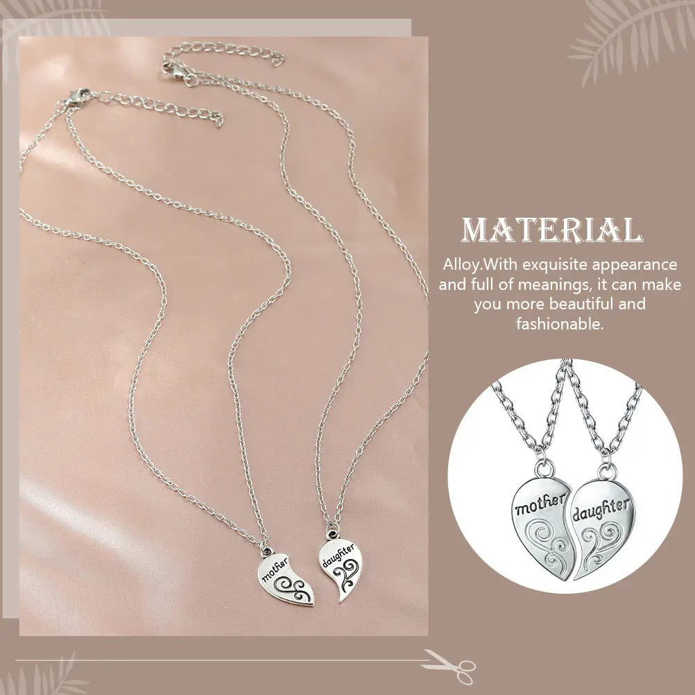 1Pair Heart Necklace Durable Alloy Mother Daughter Necklace Meaningful Mother's Day Jewelry Gift Mother Daughter Necklaces