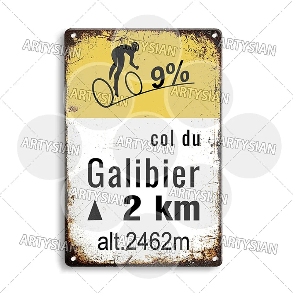Tour de France Metal Sign Cycling Plaque Paves Du Paris Roubaix Col du Galibier Col de Sarenne Alpe d'Huez Mont Ventoux Glandon