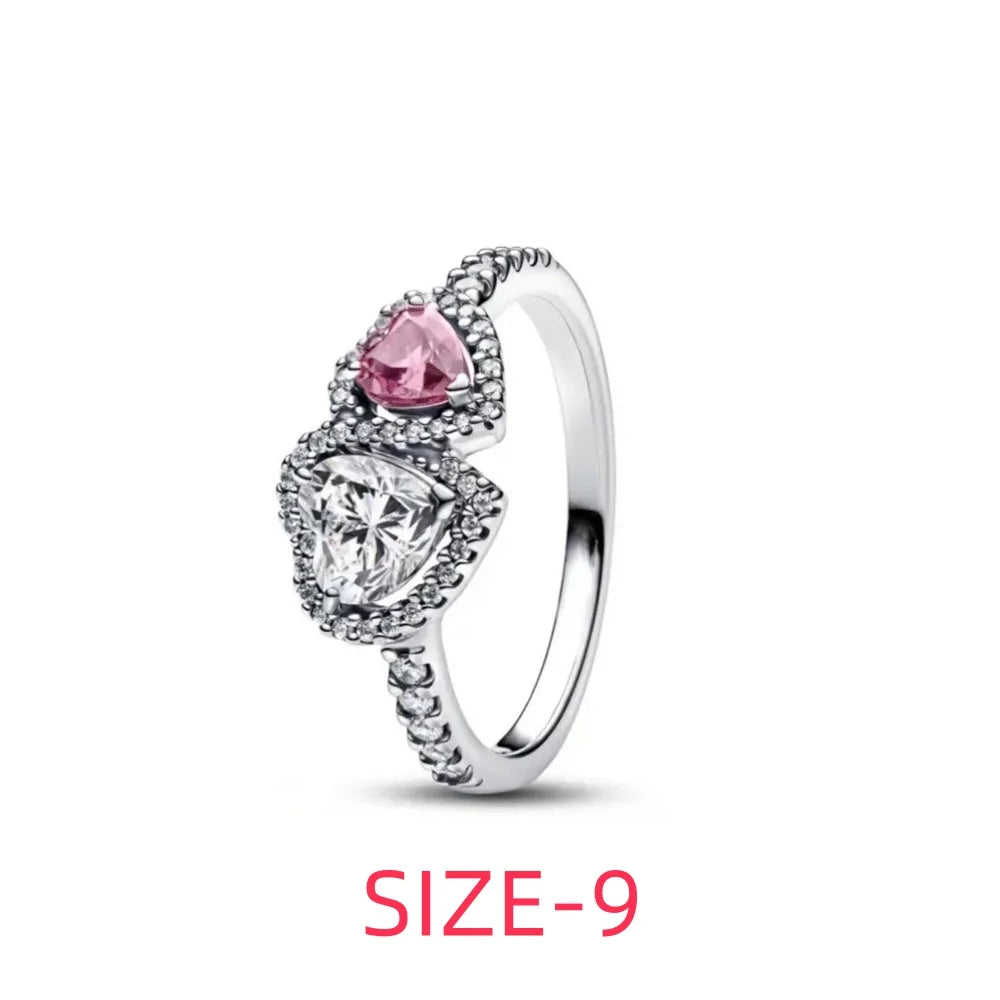 Original 925 Sterling Silver Colorful Bow Set Necklace Ring Earring Crystal For Women Valentine's Birthday Gift DIY Jewellery