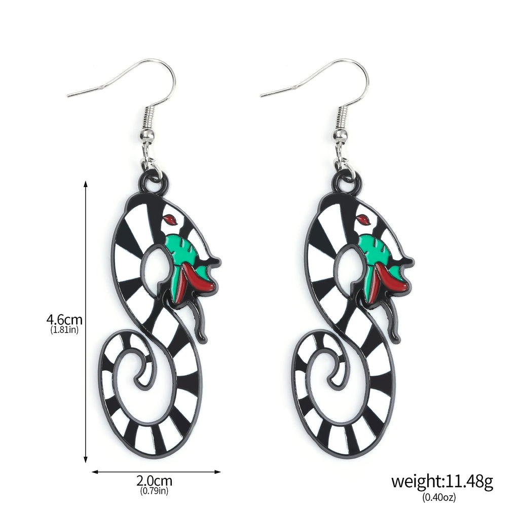 Gothic Style Halloween Betelgeuse Snake Earring for Women Beetle Juice Lydia Sandworm Creepy Jewelry Cosplay Props Accessories