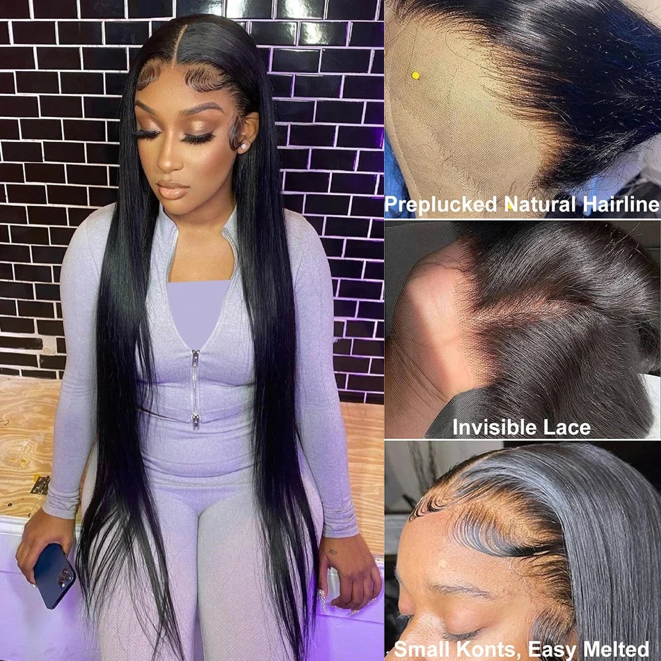 Bone Straight 30 40 Inch 13x6 HD Lace Frontal Wigs Pre Plucked Brazilian Transparent Lace Front Human Hair For Women 200 Density