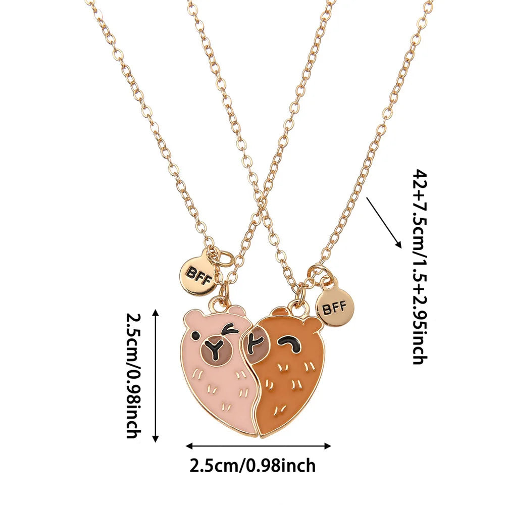 2PCs/Set Heart Capybara Pendant Best Friend Girl BFF Necklace Besties Friendship Jewelry 2025 Christmas 2026 New Year Gifts