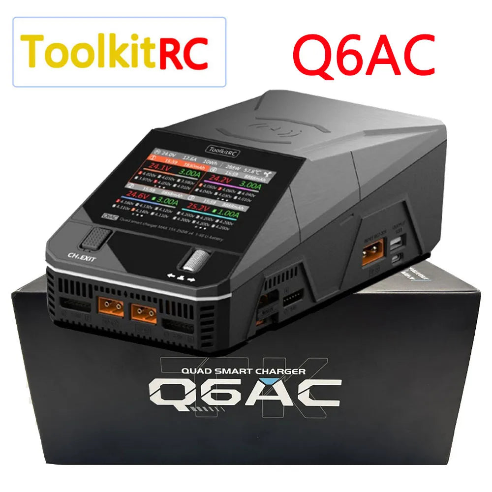 NEW ToolkitRC Q6AC Charger AC 400W/DC 1000W 4CH output Built-in 65W USB A/TYPEC Output ,LiPo, 1-6S，NiMH 1-16S,PB 1-10S Charger