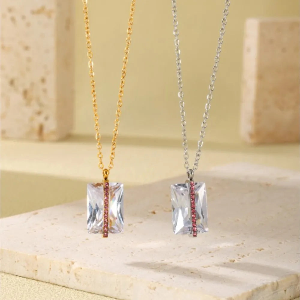 Chain Necklace In Stainless Steel With Large Square Zircon Pendant 18k Gold Plated Luxury Neck Chains Charm Necklaces For Women