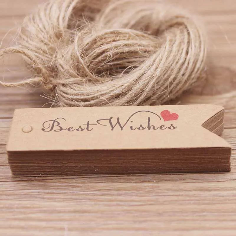 100pcs Kraft Gift Tags with 20m Rope Thank You Paper tags for  Gift New Year Halloween Christmas Label Party Decoration