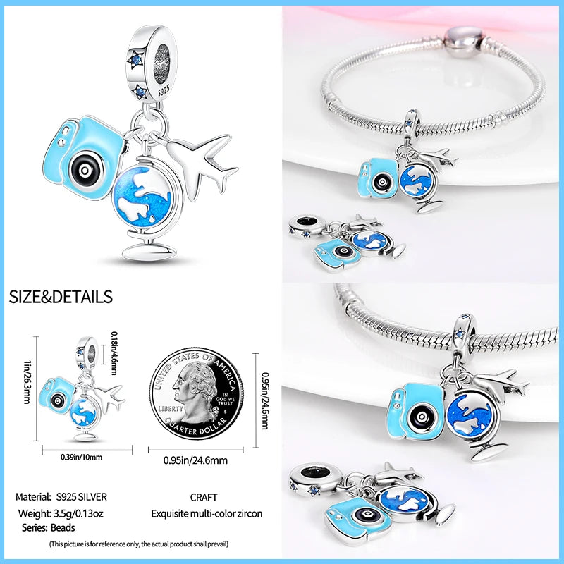 100% 925 Sterling Silver Hot Air Balloon Suitcase Graduation Travel Series Charm Beads Fit Qikaola Original Bracelet DIY Jewelry