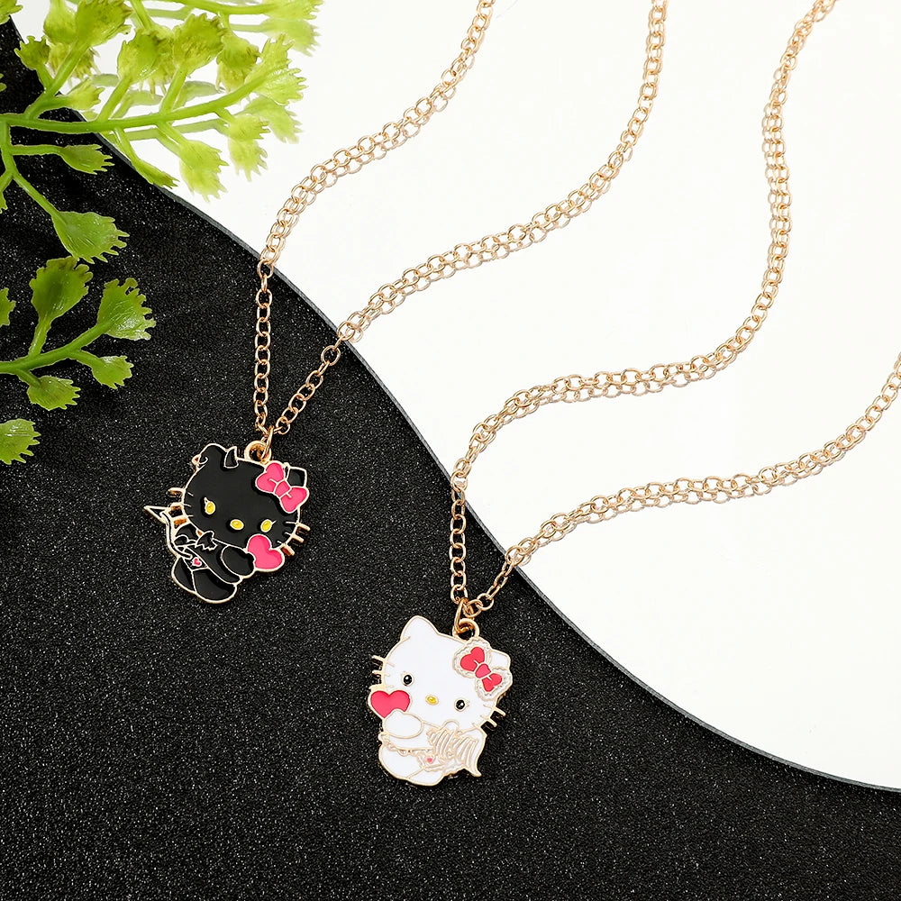 Black & White Hello Kitty Couple Necklace Set - Adorable Matching Kitty Charms, Perfect Gift for Fans, Couples & Best Friends