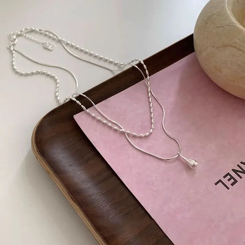 Simple Design Drop Pendant Necklace for Women Double Collar Chain Fashion Fine Jewelry Gifts