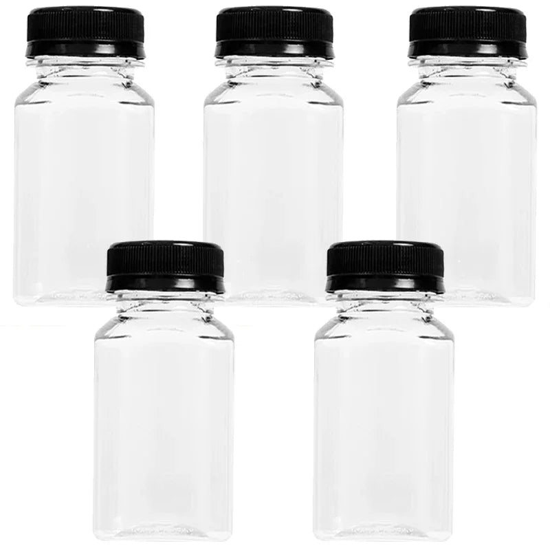 10/1x Transparent Juice Bottles with Caps Empty Clear Containers with Seal Lids for Home DIY Smoothie Milk Water Other Beverages