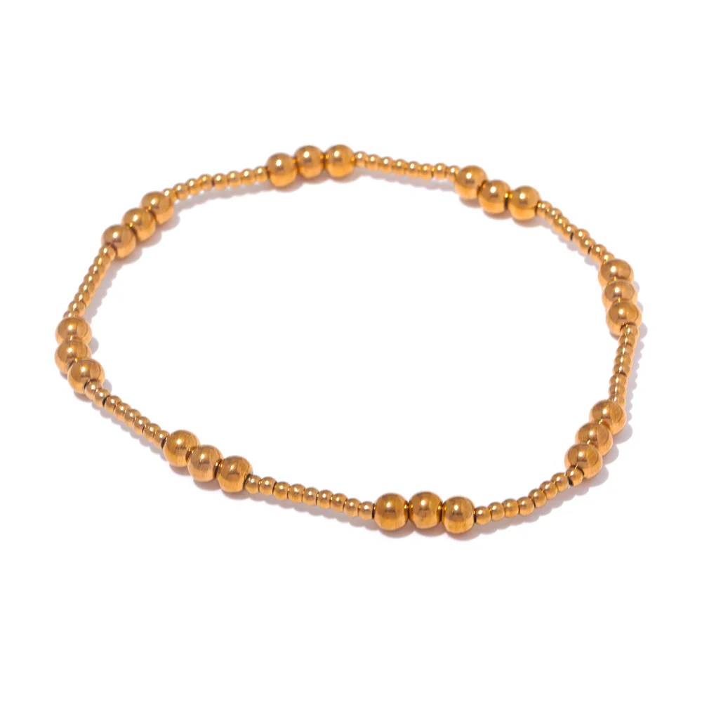 Yhpup 3/4/5/6 MM Stainless Steel Beads Daily Handmade Elastic Bracelet Bangle Waterproof Wrist Wholesale Gold Color Jewelry Men