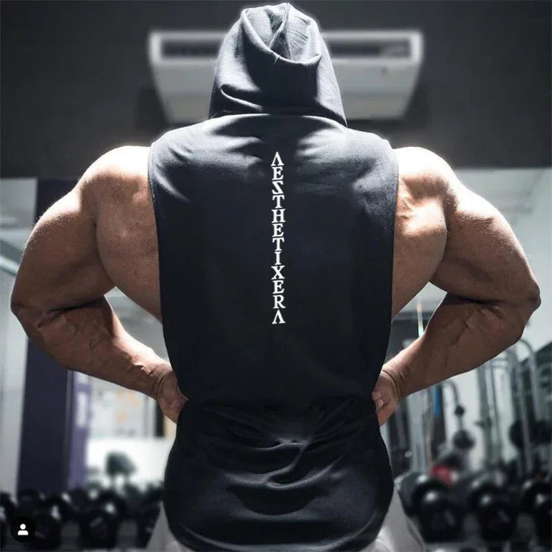 Gym Clothing Fitness Hooded Hip Hop Tank Top Men Bodybuilding Muscle Workout Singlet Sleeveless Shirt Outdoor Jogging Sweatshirt