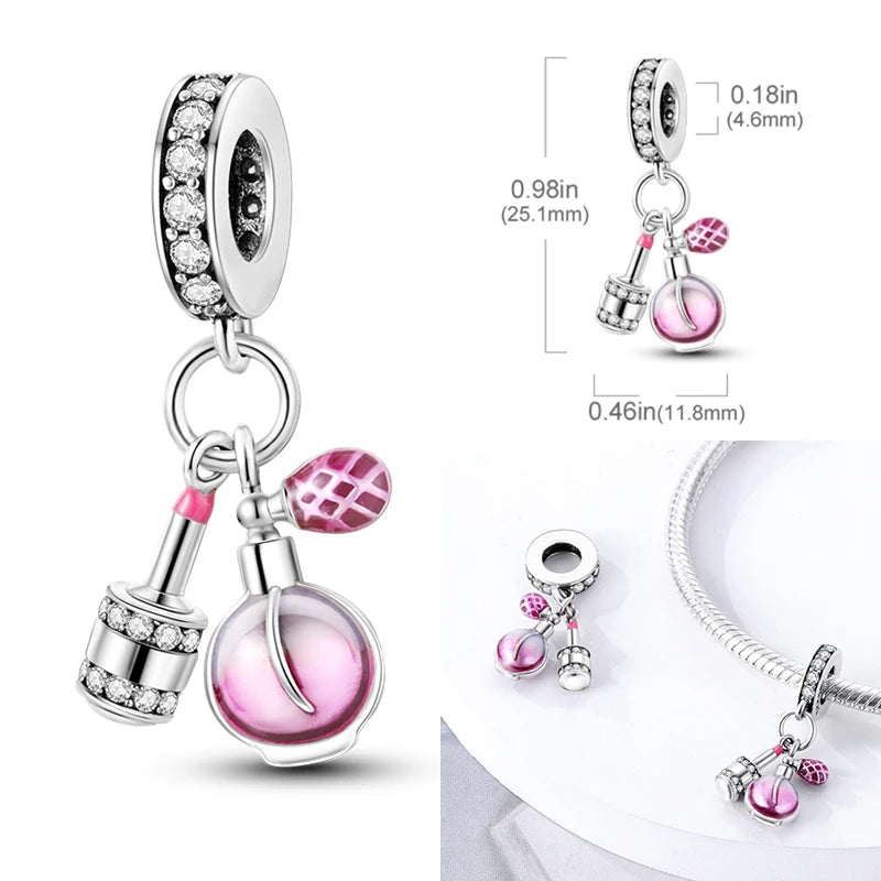 Hot Sale Charms Beads 925 Sterling Silver Pink Perfume Bottle Letter Luminous Firefly Tarot Card Beads Fit DIY Bracelets Jewelry