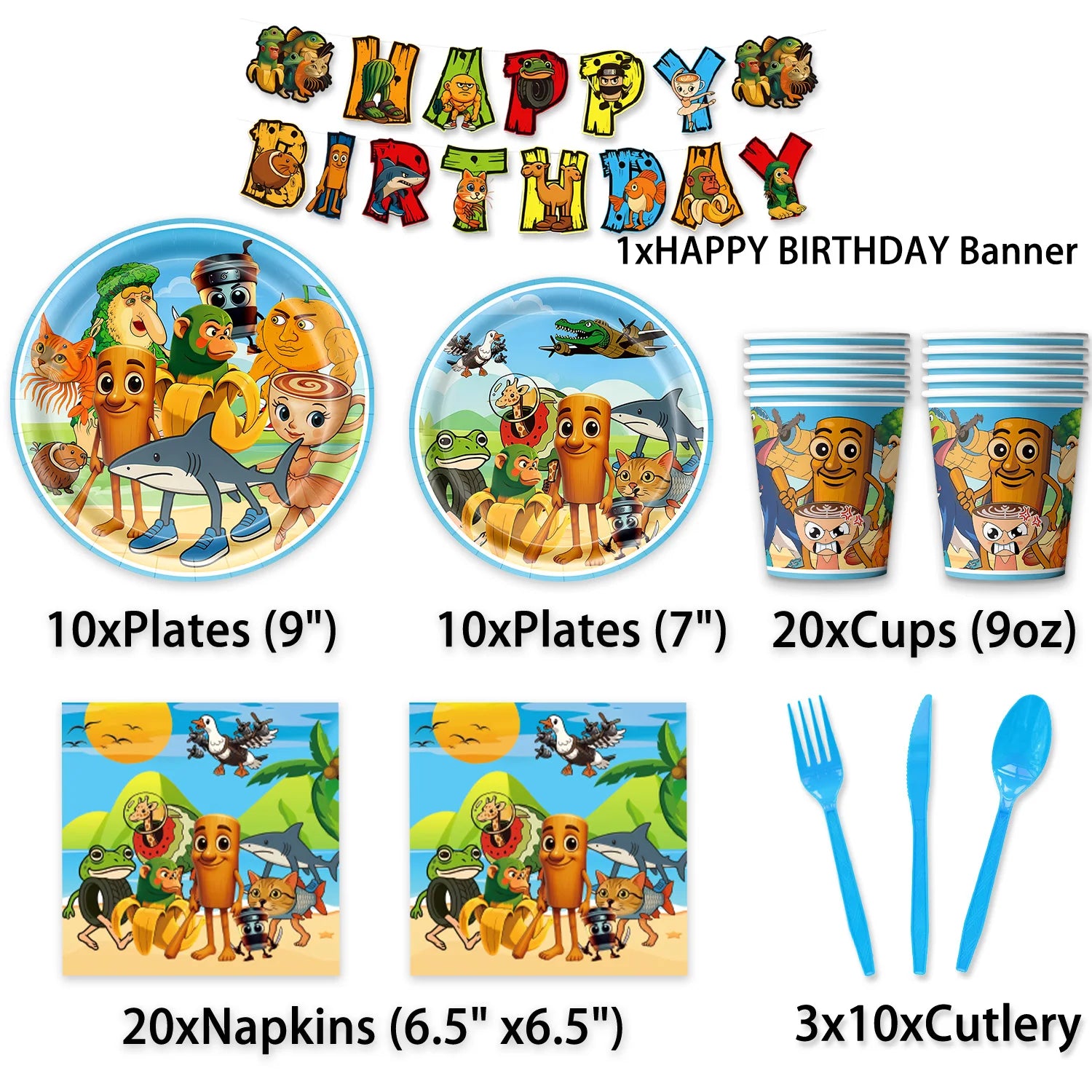 New Italian Brainrot Tablecloth Decorations Tung Tung Sahur Tralalo Theme Table Cover Tableware Set for Kids Birthday Party Gift