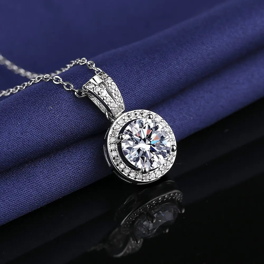925 Sterling Silver Necklace For Women Round Pendent Sparkling Pave CZ Necklace Fashion Anniversary Birthday Jewelry Gifts N325