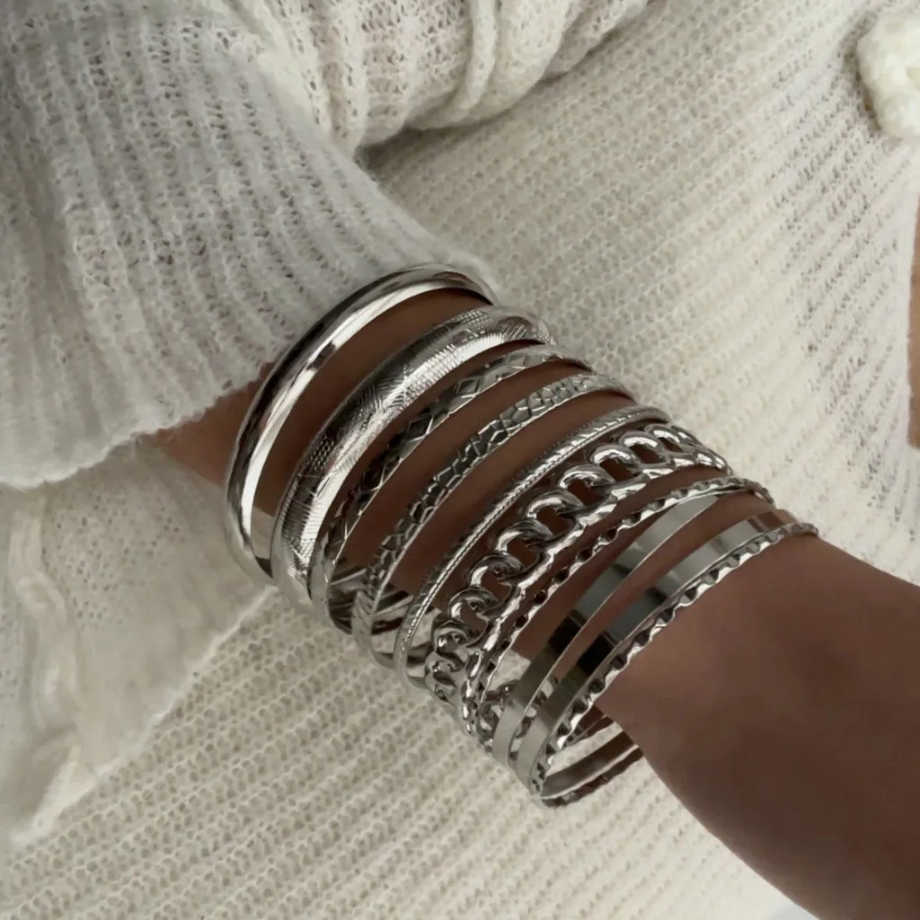 KMVEXO 10pcs/set Punk Multilayer Bracelets for Female Elegant Delicate Twist Sparkling Adjustable Bangles Jewelry Couples Gifts