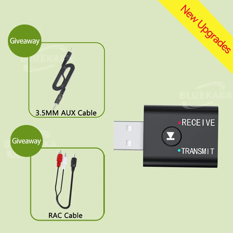 New Upgrades 2In1 Bluetooth 5.5 Audio Receiver Transmitter 3.5mm AUX USB Stereo Wireless Adapter With Mic/For/Car/Speaker/TV/PC