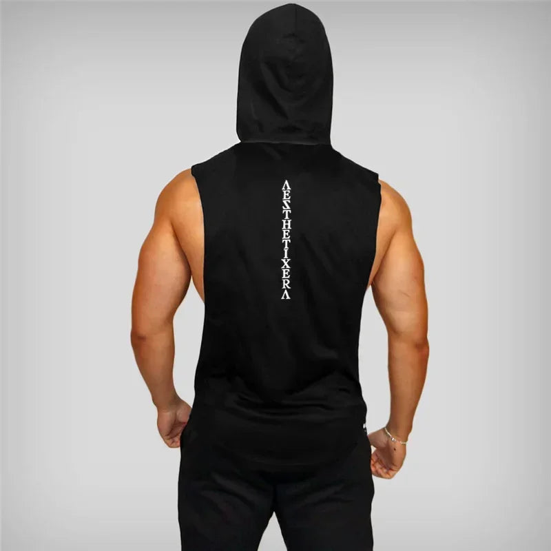 Gym Clothing Fitness Hooded Hip Hop Tank Top Men Bodybuilding Muscle Workout Singlet Sleeveless Shirt Outdoor Jogging Sweatshirt