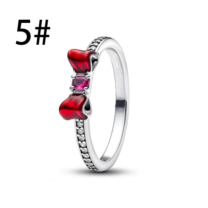 Fine Jewelry Pink Shining Bow Set Ring Earrings Bracelet Necklace Zircon Original 925 Sterling Silver DIY Women DIY Birthdy Gift