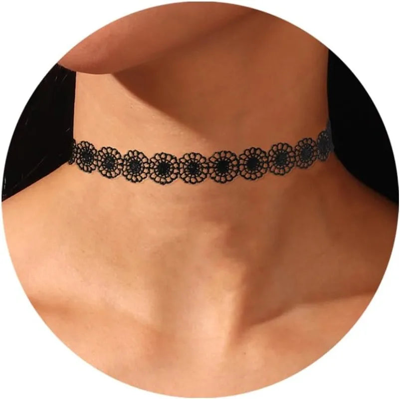 Black Necklaces for Women, Adjustable Layered Velvet Leather Lace Collar choker Necklaces, Goth Jewelry Gifts.