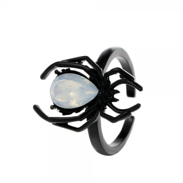 Gothic Fashion Rings For Women Girls Crystal Black Spider Open Ring Hip Hop Punk Irregular Animal Finger Jewelry Halloween Gift