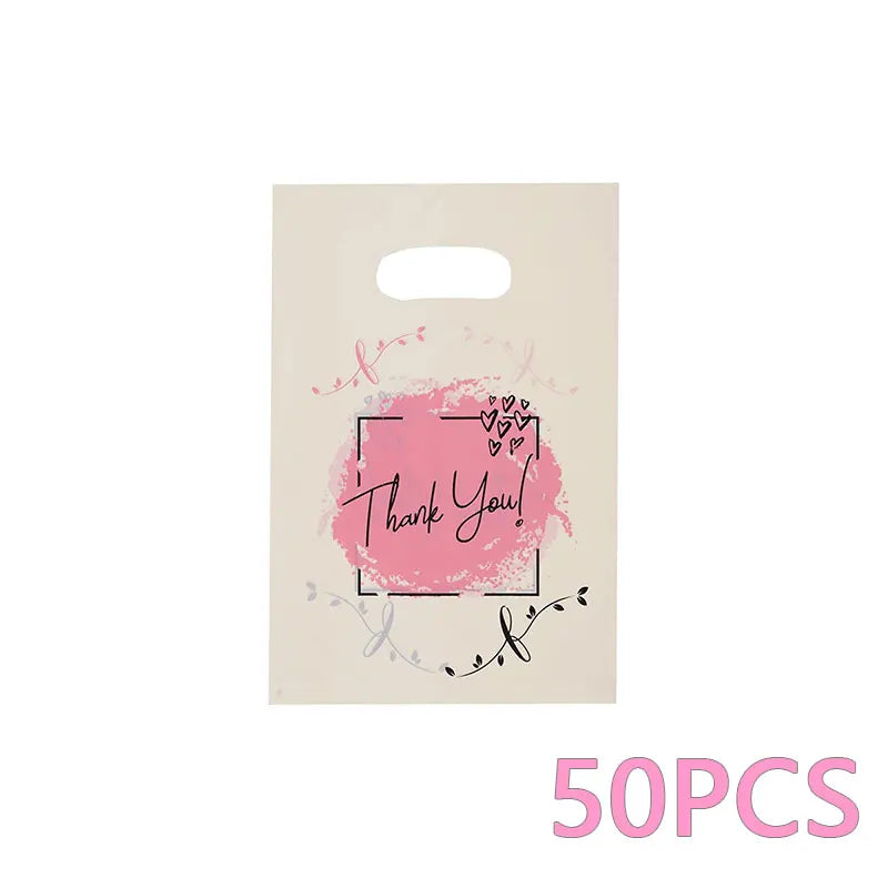 50/100pcs Thank You Plastic Shopping Bag with Handle Poly Die Cut Plastic Merchandise Bag for Retail Small Business