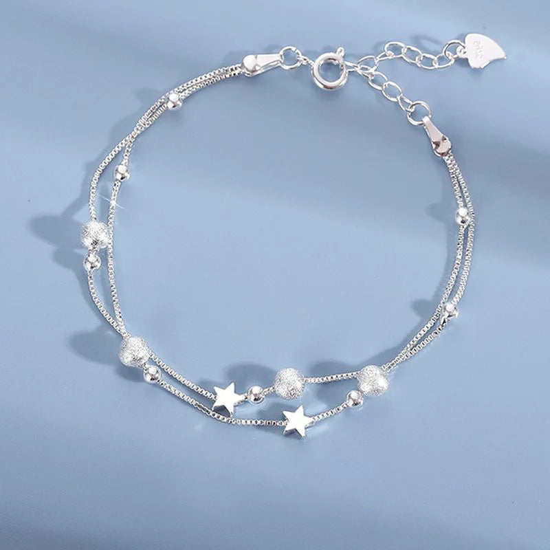 925 Sterling Silver Heart Shaped Necklace Bracelet Set for Women Vintage Korean Blue Crystal Bracelets Jewelry Set Party Jewelry