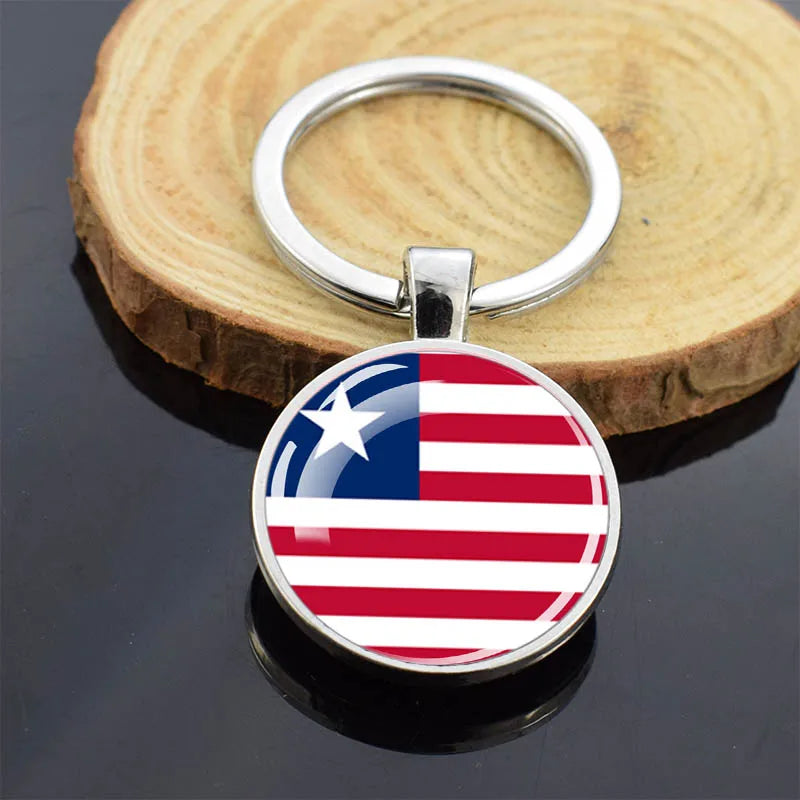 Africa Countries Flag Keychains Double Sided Glass Dome Pendant Key Chains Algeria Somalia Tunisia Morocco Egypt Flag Keyring