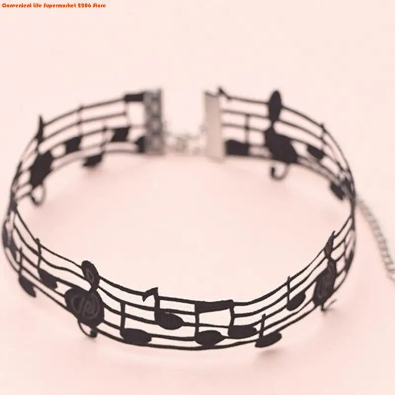 Handmade Black Short Necklace Featuring Unique Musical Note Design Women Jewelry for Fashionable Women and Music Lovers
