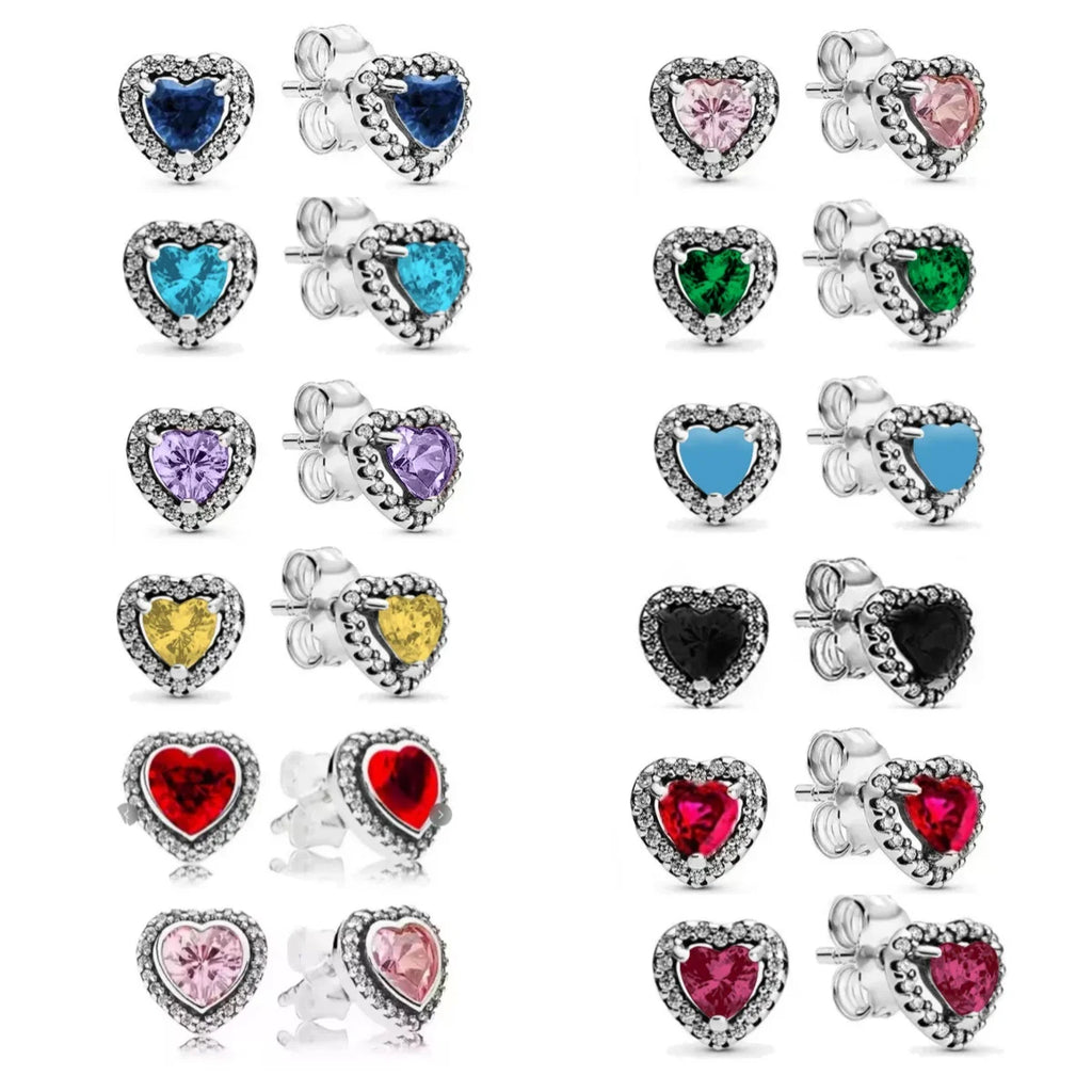 New 925 Silver Love Red Colorful Women's Zircon Earrings with Bow Earrings Original Women's Wedding Jewelry Birthday Gift