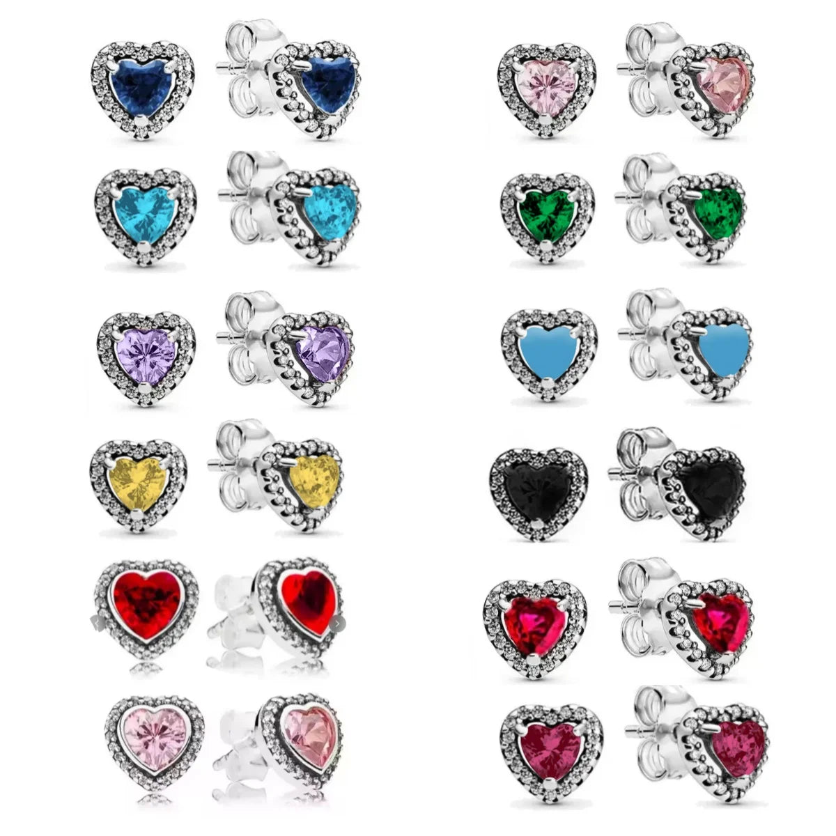 New 925 Silver Love Red Colorful Women's Zircon Earrings with Bow Earrings Original Women's Wedding Jewelry Birthday Gift
