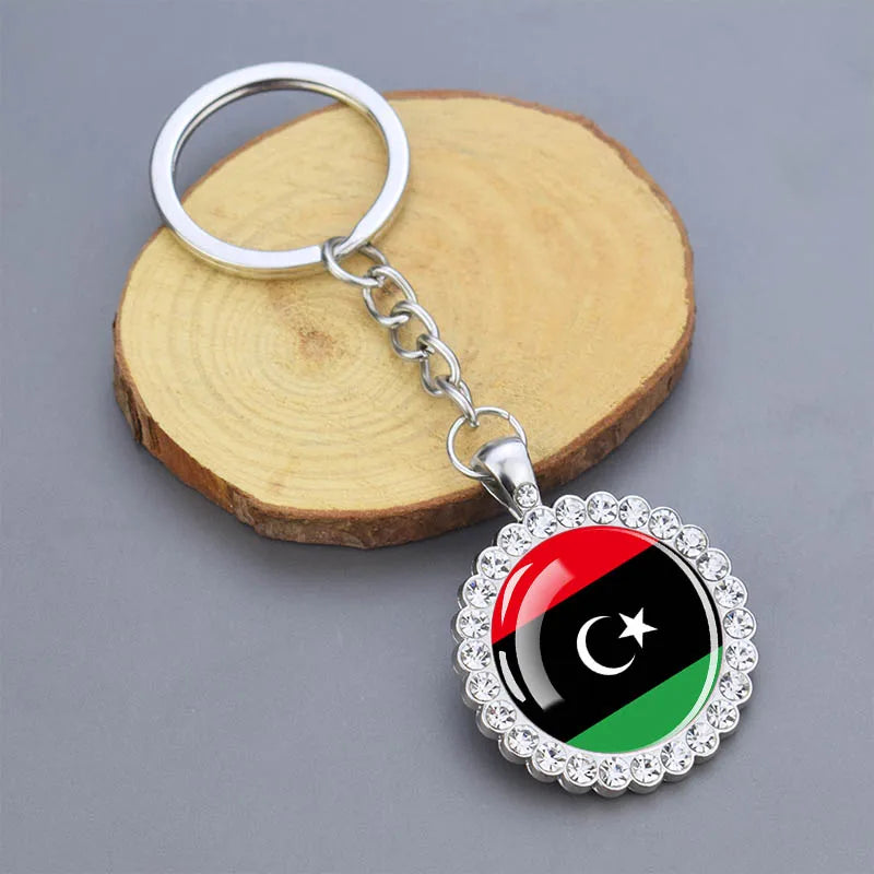 Arab National Flag Keychains Algeria Yemen Tunisia Saudi Arabia Egypt Glass Dome Rhinestone Key Chain Flag Jewelry Keyring Gift