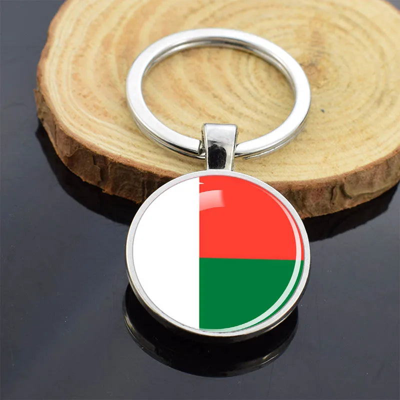 Africa Countries Flag Keychains Double Sided Glass Dome Pendant Key Chains Algeria Somalia Tunisia Morocco Egypt Flag Keyring