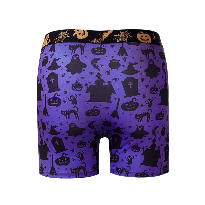 Funny Halloween Print Youth Boxer Panty Breathable Antibacterial Bag Mens Underwear Elastic Seamless Male Boxer Shorts Boyshorts