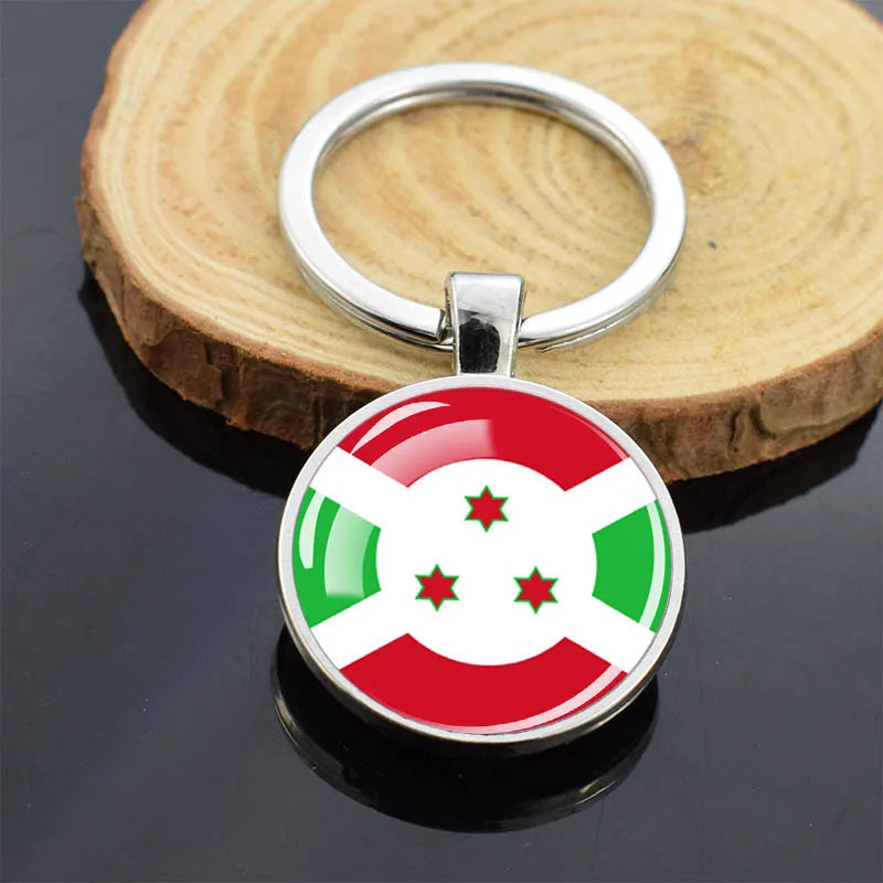 Africa Countries Flag Keychains Double Sided Glass Dome Pendant Key Chains Algeria Somalia Tunisia Morocco Egypt Flag Keyring