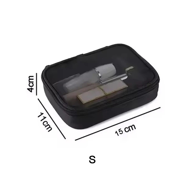 Travel Black Mesh Cosmetic Bag Zipper Makeup Bag For Women Wash Toiletry Bag Makeup Organizer Portable Storage Pouch