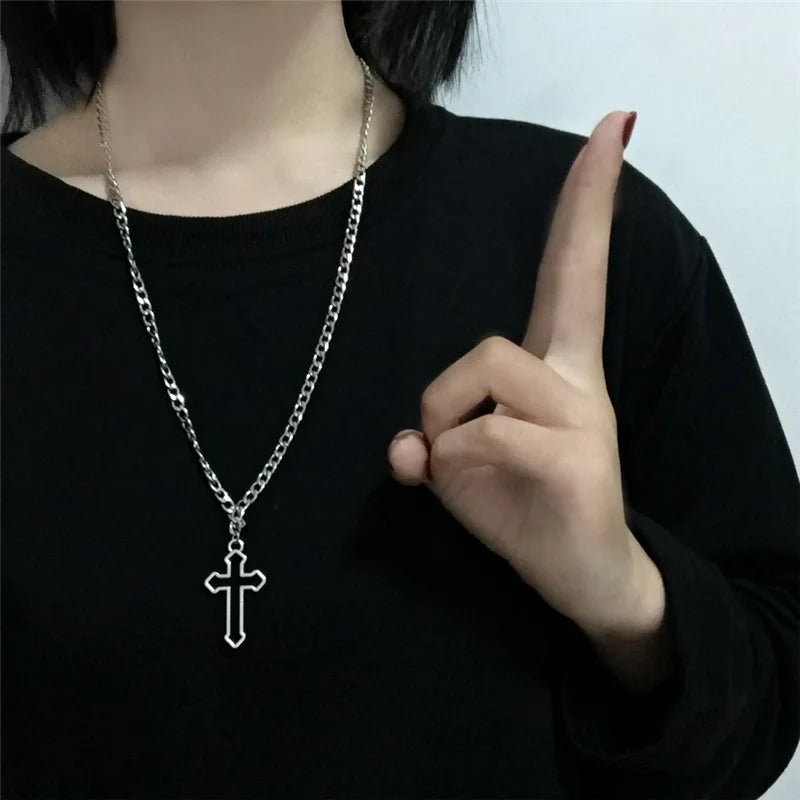 Black Rhinestone Cross Jesus Pendant Choker Necklace for Women Punk Vintage Double Layers Chain Boho Jewelry Fashion Party Gifts