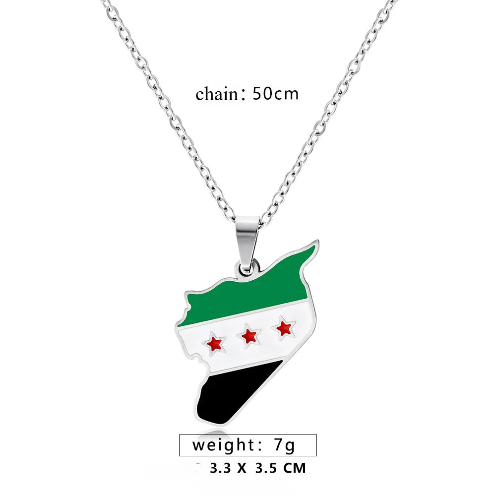 YILUOCD Stainless Steel Syria Map Flag Pendant Keychain Fashion Syrians Map Keyring for Women Men Chain Jewelry Gift