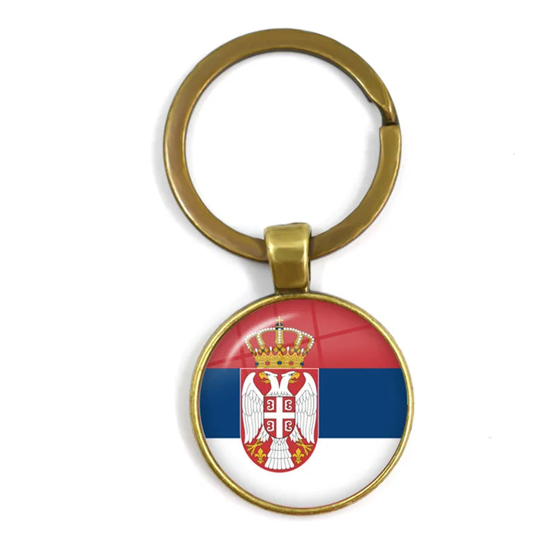 National Flag Round Keychain Korea, Serbia, Russia, Slovenia, Argentina, the United States, Turkey, Spain, Dominica Keyring Gift